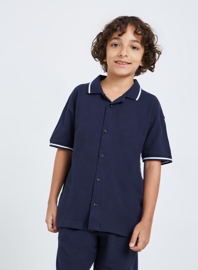 Styli Kids Navy Blue Knit Shirt and Shorts Set - Image 2